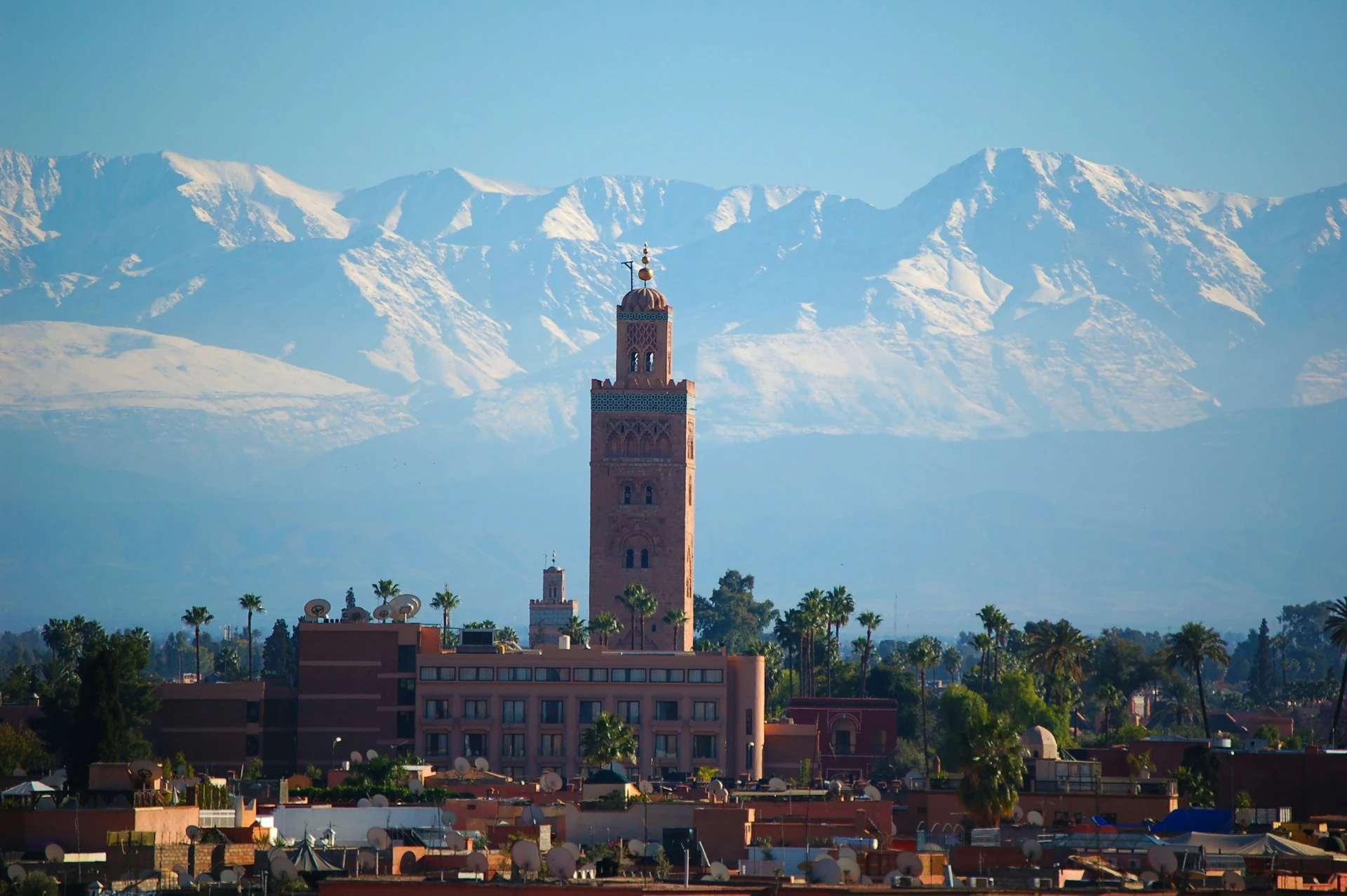 Marrakech mosque and city skyline